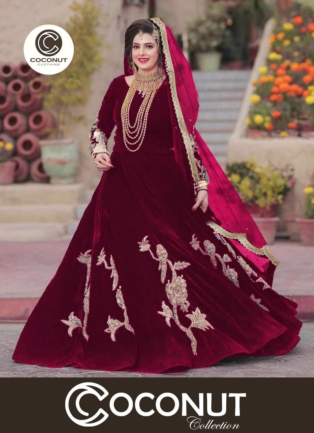 Sleeves and Border Embroidered Maxi with Four Sided Lace Dupatta 3PCs